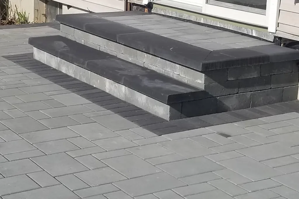 Bluestone masonry entry steps, detail view
