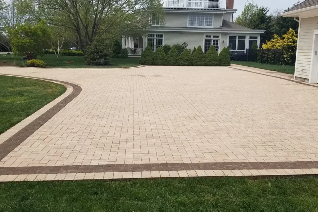 Paver driveway with contrasting border detail, close view