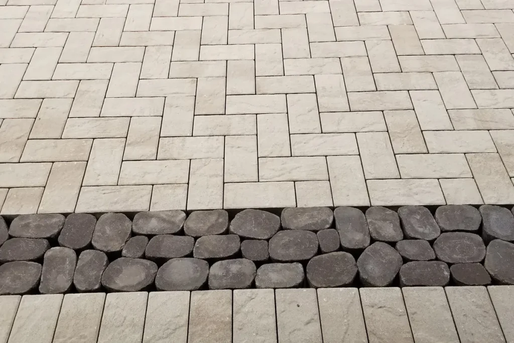 Custom herringbone paver patio detail